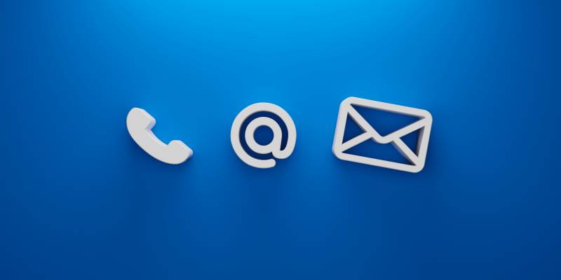 phone email and social media icons